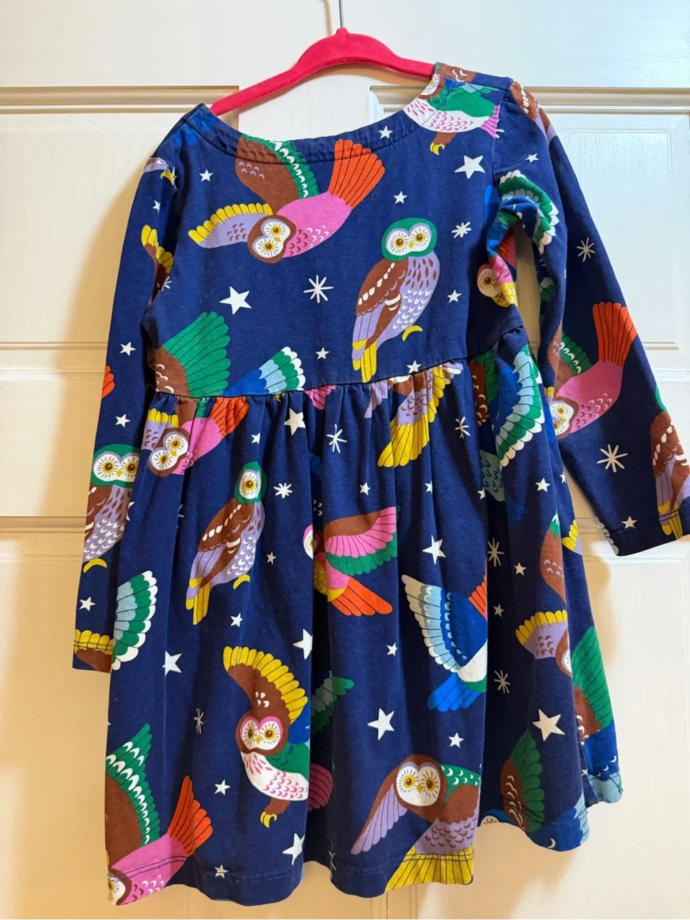 Mini Boden Navy Owl Print Long Sleeve Dress with Multicolor Wings - Picture 2 of 3